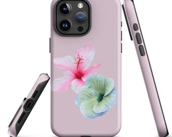 Pink Hibiscus Floral iPhone Case, Minimalist Botanical Tropical Phone Cover