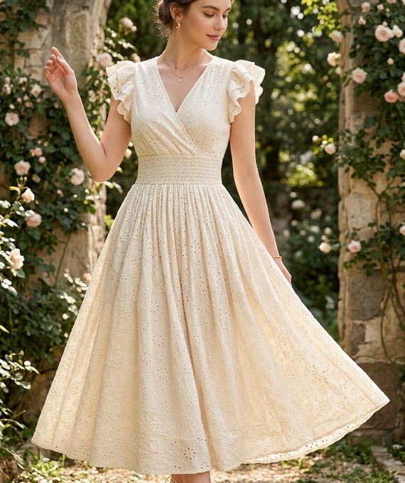 Bohemian Eyelet Cotton Midi Dress