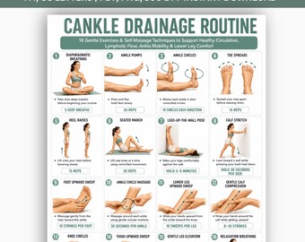 Cankles Drainage Routine zum ausdrucken, Knöchel- und Unterschenkel-Massage-Anleitung, Diagramm zur Lymphzirkulation, Beinbeweglichkeits-Selbstpflege PDF-Wellness-Diagramm