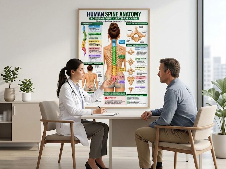 Human Spine Anatomy Poster Printable, Posterior Vertebrae & Vertebral ...