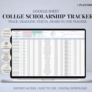 Scholarship Tracker Google Spreadsheets | College-applicatieplanner | Financiële hulptracker | Leerlingenspreadsheet | Deadlinelogboek
