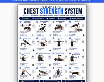 Afdrukbare pdf borsttraining, oefeningen boven midden onder borst, halter barbell kabelduwen dag gymnastiekschema, gids borstspier