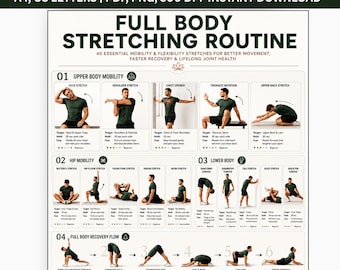 Full Body Stretching Routine Printable, 40 Stretching Exercises, Daily Mobility & Flexibility Guide, Home Workout Stretch Chart PDF Download