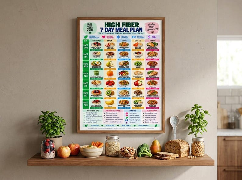 High Fiber 7 Day Meal Plan Printable, High Fiber Foods & Meal Ideas ...