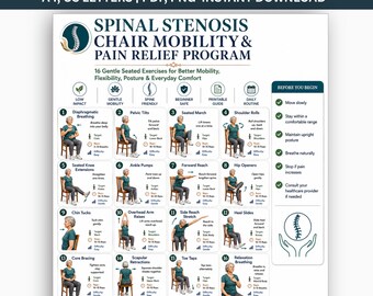 Spinal Stenosis Chair Exercises for Seniors PDF, Seated Stretching Routine, Sciatica & Lower Back Pain Exercise, Gentle Mobility Workout