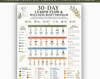 30 Day Lymphatic Drainage Challenge Printable, Lymphatic Reset Tracker, Lymph Flow Calendar, Detox Guide PDF, Wellness Planner