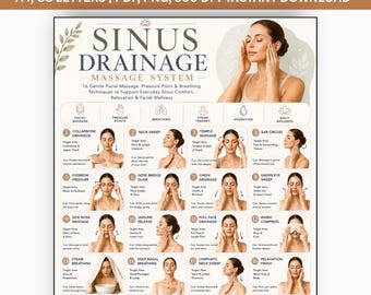 Sinus Drainage Massage Printable, 16 Sinus Relief Massage & Pressure Point Guide, Breathing Exercises, Wellness Routine PDF