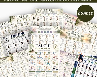 Tai Chi Workout Bundle Druckbare PDF Stuhl Tai Chi für Senioren Anfänger Walking Tai Chi Balance Stärke Beweglichkeitsübungen Männer Frauen Anleitung