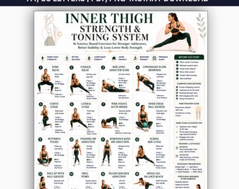 Inner Thigh Exercises for Women Printable PDF, Inner & Outer Thigh Workout Chart, Leg Toning Exercises, Lower Body Home Workout Guide