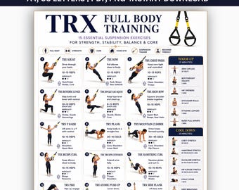 TRX Workout for Women Printable PDF, TRX Suspension Trainer Exercises, Full Body Workout Chart, Home Gym Exercise Poster
