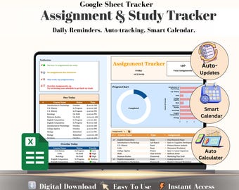 Assignment Tracker Google Sheet | Student Planner for College | Academic Calendar Study Organizer