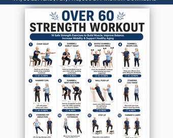 Über 60 druckbare Krafttraining | Senior Kraftübungen PDF | Gesundes Altern Fitness Guide | Chair & Home Workout Chart PDF