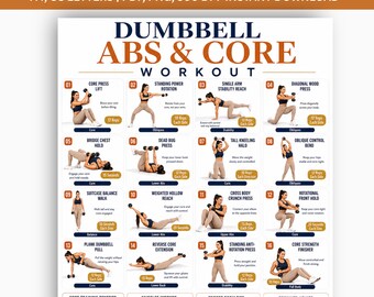 Dumbbell Abs & Core Workout Printable Poster | Beginner Ab Exercises Chart | Home Gym Core Strength Training Routine PDF Digital Download