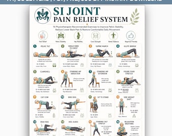SI Joint Exercises Printable PDF, Sacroiliac Joint Pain Relief Exercises, SI Joint Stretch & Strength Routine, Physical Therapy Guide