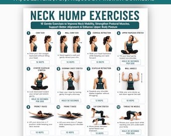 Neck Buckel Korrektur Printable | Haltungs-Übungs-Anleitung PDF | Beweglichkeits-Routine für den oberen Rücken | Tech Neck Stretch Chart | Sofort Download
