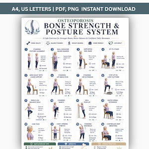 Osteoporosövningar för seniorer Utskrivbar PDF, Benstyrketräning, Viktbärande Balans Hållningsövningsguide Hälsosamt åldrande