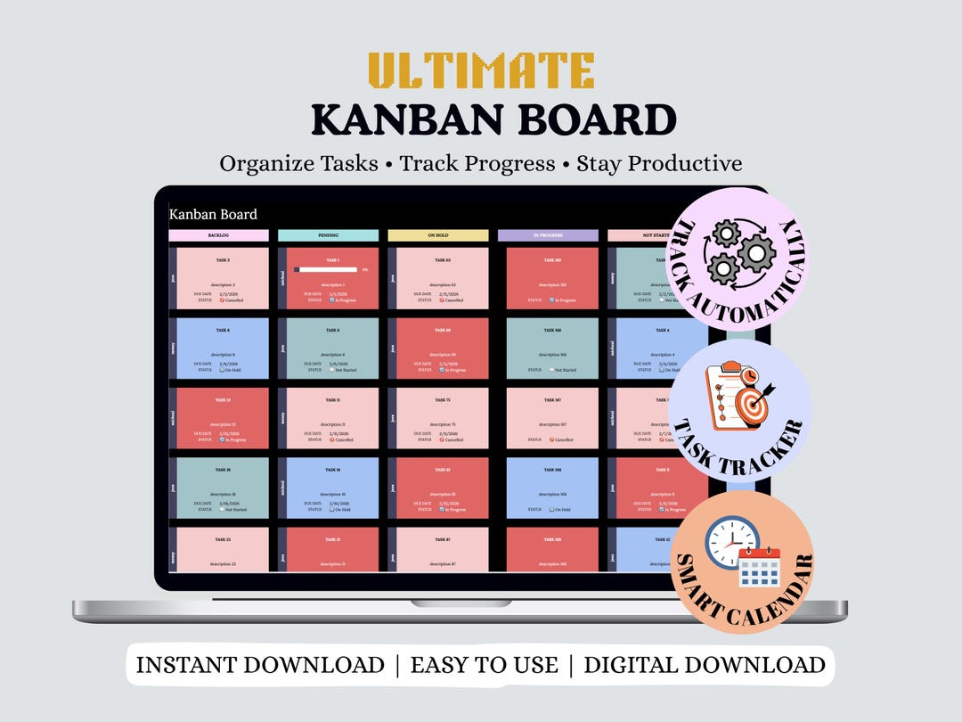 Kanban Board Planner Google Sheets | Dark Mode Task Tracker | Project ...