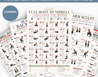 Full Body Dumbbell Workout Bundle Printable PDF Home Dumbbell Exercise 5 Fitness Posters for Women Arms Legs Chest Back Core Glutes Workout