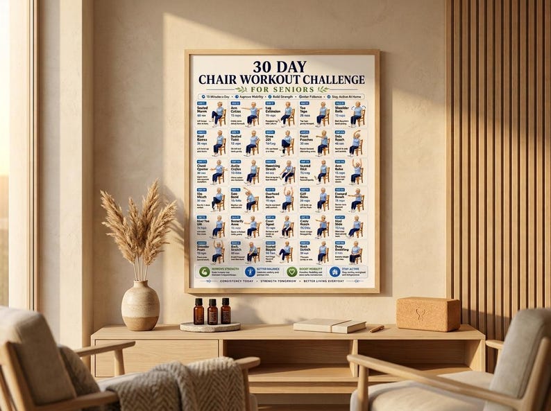30 Day Chair Workout Challenge Printable | Seated Exercise Plan for Seniors | Low Impact Chair Fitness | Daily Home Workout PDF imagen 5