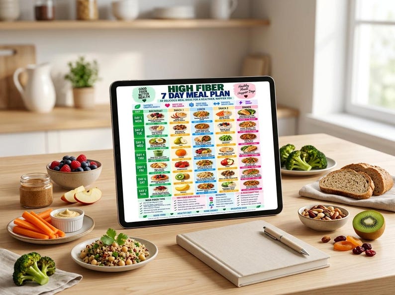High Fiber 7 Day Meal Plan Printable, High Fiber Foods & Meal Ideas ...