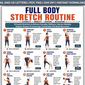 Full Body Stretching Routine for Women | Flexibility, Mobility and Posture Exercises | Printable Home Fitness Poster PDF Daily Guide Plan