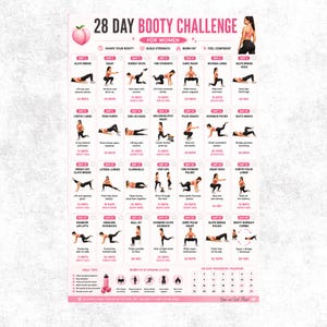 Plan de entrenamiento de glúteos de 28 días para mujeres / Reto de glúteos imprimible / Registro de entrenamiento de la parte inferior del cuerpo / PDF de fitness para casa y gimnasio