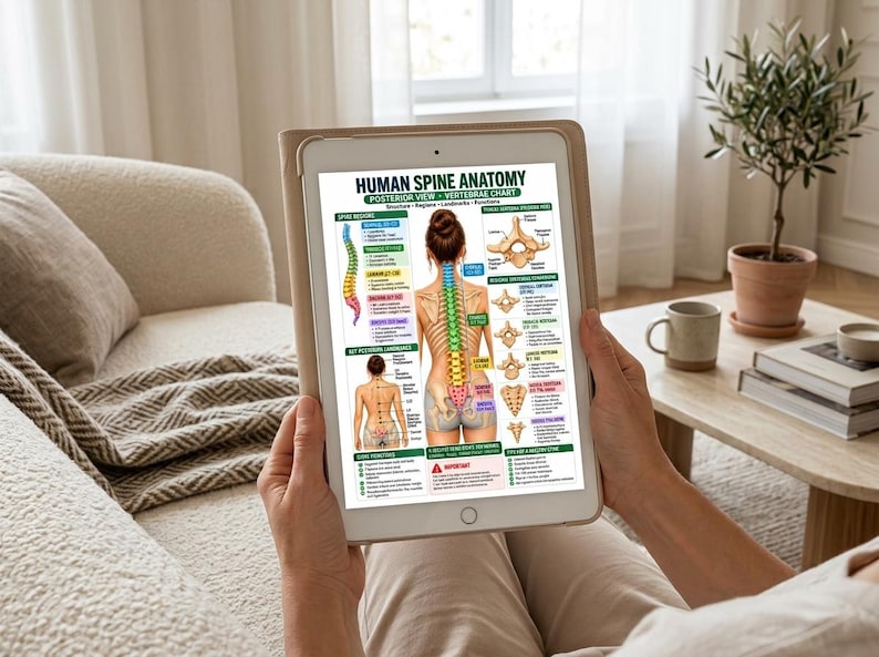 Human Spine Anatomy Poster Printable, Posterior Vertebrae & Vertebral ...