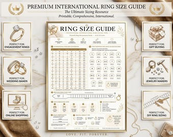 Printable Ring Sizer Tool, Ring Size Guide, Measure Ring Size, Ring Size Chart, International Ring Size Finder, PDF Download