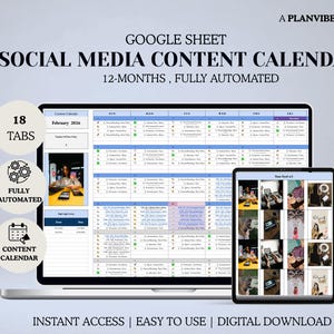 Calendario de contenido para redes sociales Google Sheets / Planificador de contenido / Instagram TikTok YouTube LinkedIn / Calendario de marketing 2026