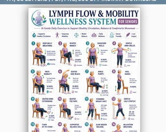 Chair Lymphatic Drainage Workout Printable PDF, Seated Exercises for Seniors, Gentle Lymph Flow Chair Exercise, Low Impact Wellness Guide