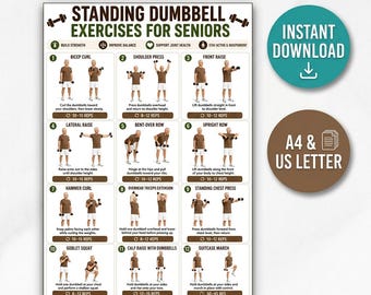 Staande halteroefeningen voor senioren Afdrukbare pdf | 16 krachttrainingstrainingen voor het hele lichaam voor ouderen | Low Impact-gids voor thuisfitness