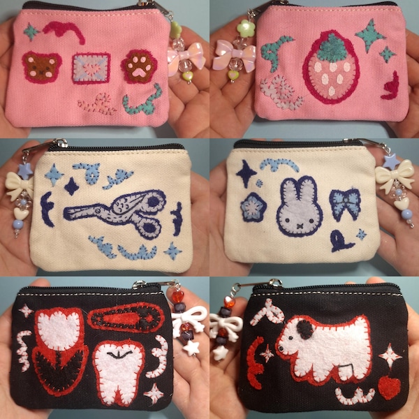 Hand made felt applique coin purse with charm accessory