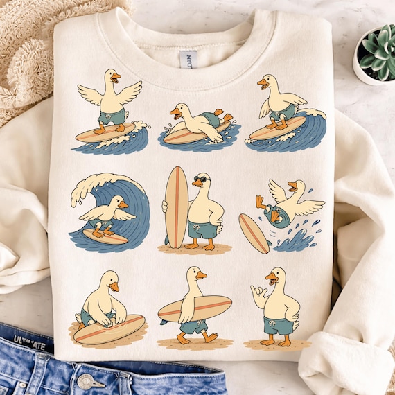 Funny Surfing Goose Png, Cute Surfer Goose Png, Surf Lover Gift, Ocean Lover Png, Surfer Gift. (Digital Download)