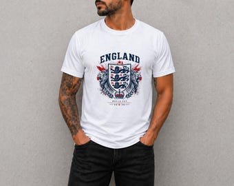 England World Cup 2026 T-Shirt, Lion Crest Graphic Tee, England Football Shirt, Soccer Fan Shirt, Vintage Style England Tee