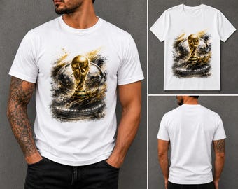 World Cup Trophy T Shirt, Soccer Graphic Tee, Football Fan Shirt, Gold Trophy Design, Minimal Sports Tee, Unisex White Shirt, Gift for Socce