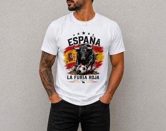Spain Football T-Shirt La Furia Roja Bull Shirt Spanish Soccer Fan Tee World Cup Spain Shirt Gift for Him Unisex Football Tee