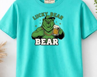 Lucky Bear Shirt - Funny St Patricks Day Pub Tee– Comfort Colors 1717 Green T-Shirt –  Irish Party Drinking Shirt