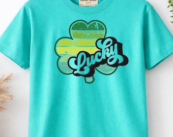 Cute St Patricks Day -Lucky Shamrock Shirt – Comfort Colors 1717 Green T-Shirt – Vintage Clover Irish Party Tee