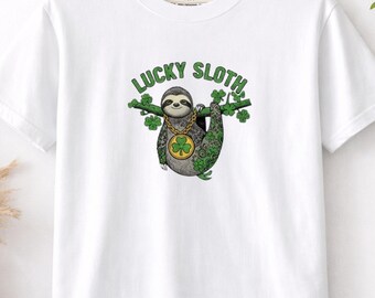 Lucky Sloth Shirt – Comfort Colors 1717 Green T-Shirt – Cute St Patricks Day Sloth Tee – Irish Lucky Party Shirt