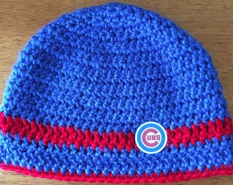 Crocheted Chicago Baseball Baby Hat - Chicago Cubs - Cubs Baby Hat - Baby Photo Prop - Baseball