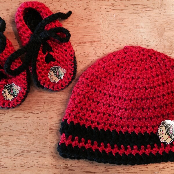 Conjunto de gorro y patucos de hockey para bebé, tejido a crochet, para fotos - Accesorio fotográfico de hockey - Conjunto de hockey