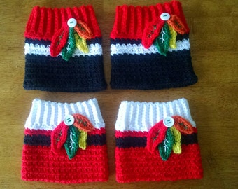 Crocheted Chicago Blackhawks Boot Cuffs - Boot Cuffs - Winter Accessories - Hockey Apparel - Sports - Photo Prop
