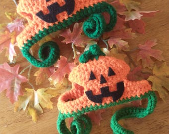 Jack O'Lantern Crocheted Cat Hat - Pumpkin Dog Hat - Halloween - Pumpkin Cat Hats - Pet Accessory - Pet Photo Prop - Halloween Pet Costume