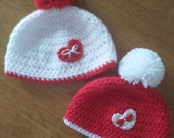 Crocheted Valentine Heart Baby Hat - Heart Hat - Winter Hat - Baby Hat - Toddler Heart Beanie - Photo Prop