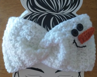 Crocheted Adult Snowman Headband - Snowman Ear Warmer - Turban - Photo Prop - Adult Ear Warmer - Winter Headband