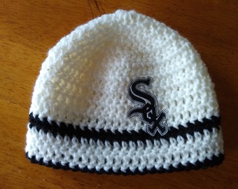 Crocheted Replica Chicago Baseball Hat (Newborn thru Adult Sizes) - Baseball Hat - Chicago White Sox- Baby Photo Prop