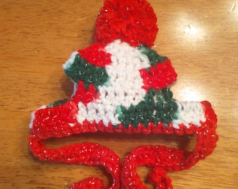 Crocheted Christmas Cat Hat - Dog Hat - Pet Accessory - Pet Photo Prop - Dog Christmas Hat