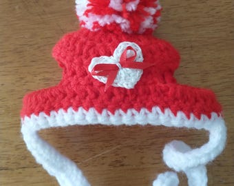 Crocheted Heart Cat or Dog Hat - Valentine's Day Hat  - Heart Dog Hat - Pet Photo Prop - Cat Hat - Pet Hat - Pet Accessories
