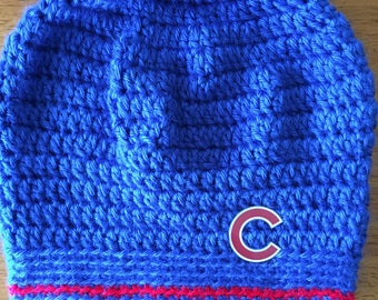 Crocheted Chicago Cubs Slouchy Hat (Newborn thru 24 Months)