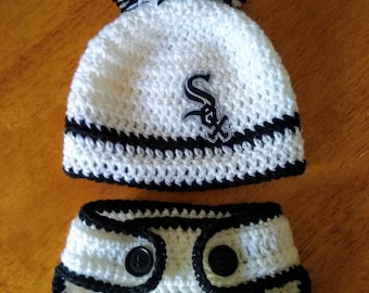 Handmade Crocheted Baseball Baby Hat and Diaper Cover Set - Sports Hat - Baby Baseball Hat - Photo Prop